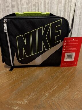 Nike Black Toiletry Bag with Neon Green Trim and Silver Swoosh